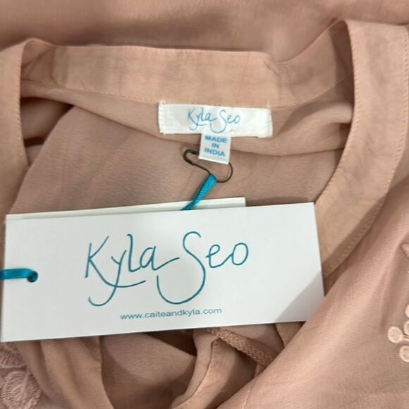 Kyla Seo Luana Rosewater Embroidered 3/4 Sleeve Tunic Top Size S - Picture 7 of 12